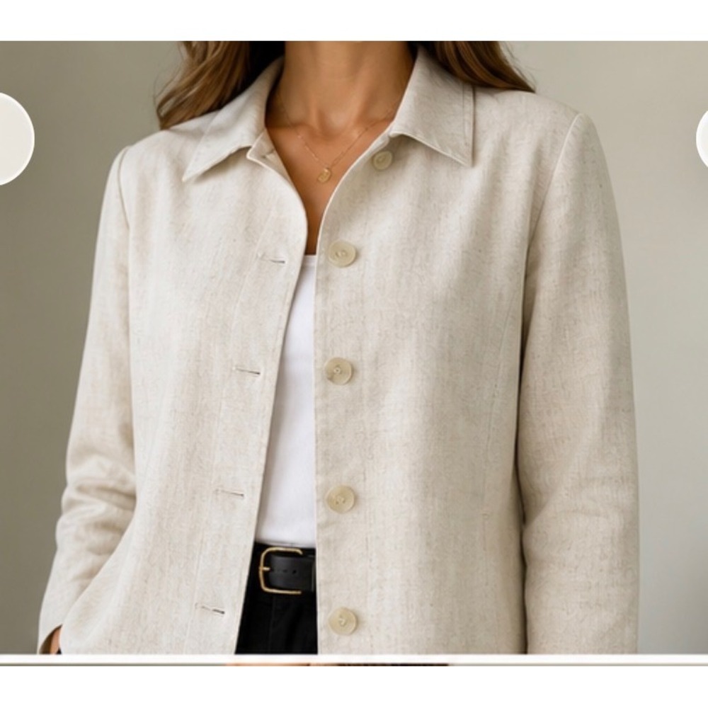 Briggs Petite Linen Blend Jacket Womens Large Beige Button Front Career Blazer